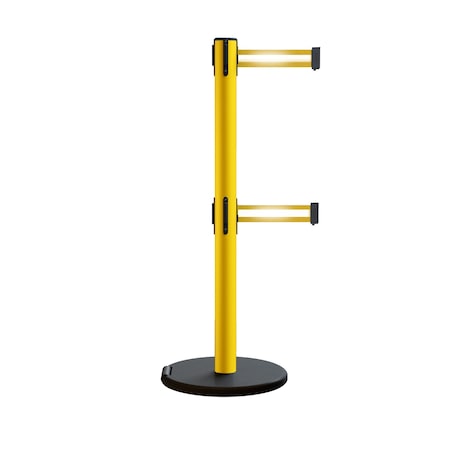 Retractable Belt Dbl Rolling Stanchion 2.5ft Yellow Post  11ft. Y Ref.
